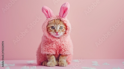 A portrait of a cat disguised as a easter bunny with pastel background. Generated by artificial intelligence. © Ailee Tian