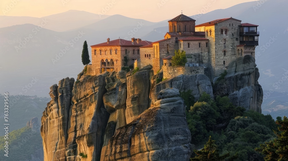 Beautiful landscape of monasteries  and rocks of Meteora , Greece - obrazy, fototapety, plakaty 