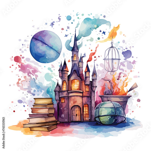 Watercolor Fantasy Magic School Clipart 