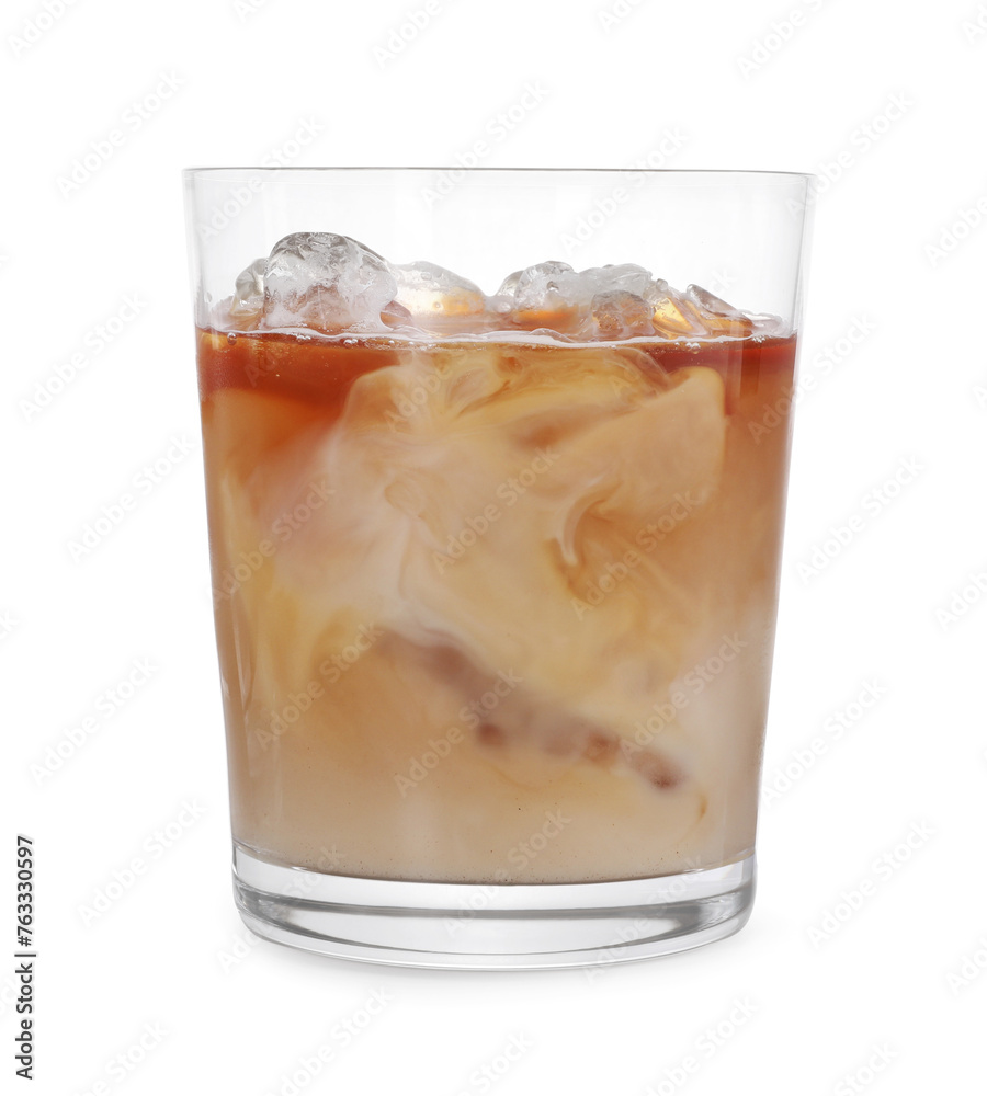 Glass of fresh iced coffee isolated on white