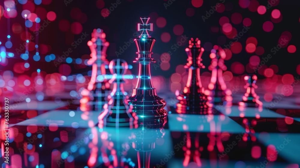 Neon chessboard with AI victory theme Neon chessboard with AI victory theme
