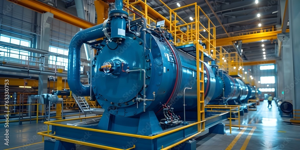 Powerful Industrial Boiler Equipment in a Modern Facility Setting: A Conceptual Image. Concept Industrial Machinery, Modern Facility, Energy Production, Boiler Equipment, Conceptual Image