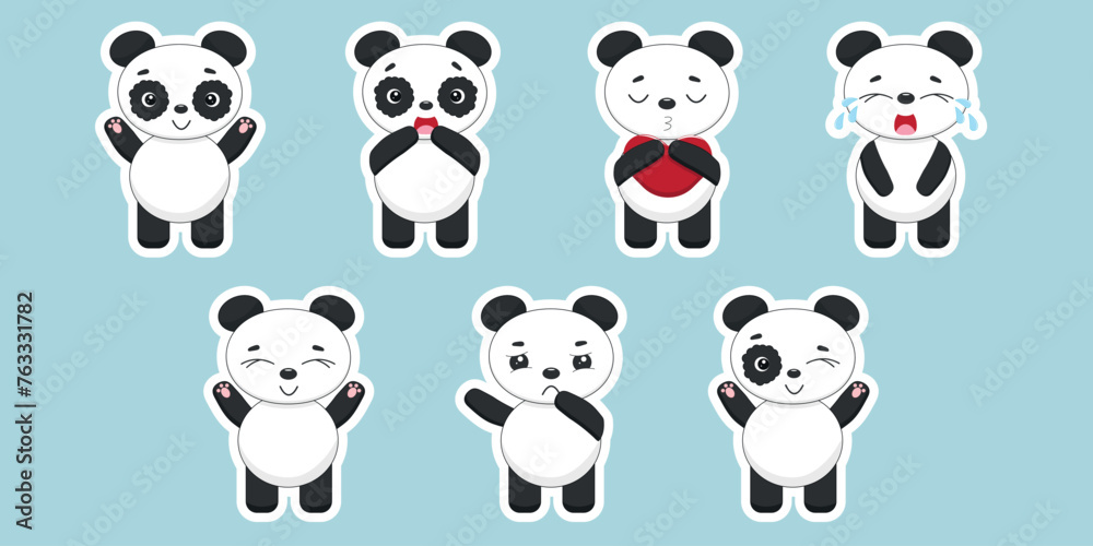 Cute panda sticker set with different emotions