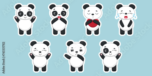 Fototapeta Naklejka Na Ścianę i Meble -  Cute panda sticker set with different emotions