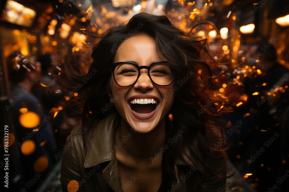 Asian girl rejoices at winning casino roulette, around her are casino visitors Asian girl rejoices at winning casino roulette, around her are casino visitors