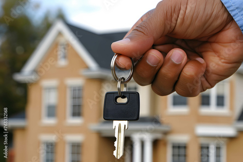 A person holding keys to a new home, symbolizing a successful mortgage, borrowing money to buy a house