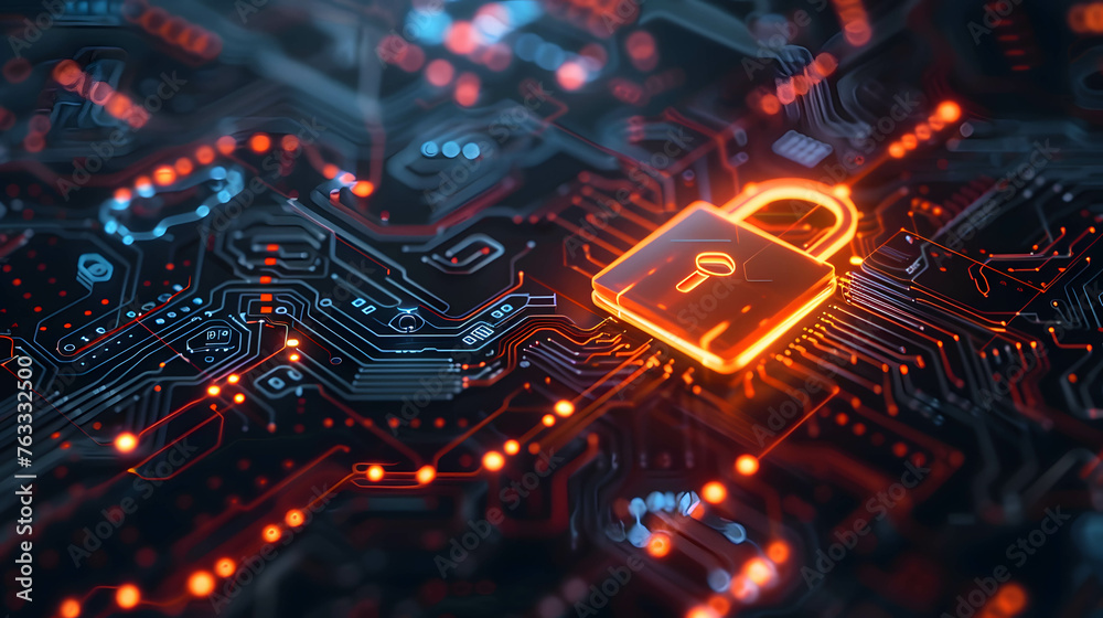 Cyber security concept, Information security in the online network, protecting and using passwords to access personal and corporate information, padlock on digital technology Cyber security concept, Information security in the online network, protecting and using passwords to access personal and corporate information, padlock on digital technology