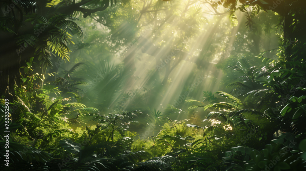 Light Beaming through Tropical Forest