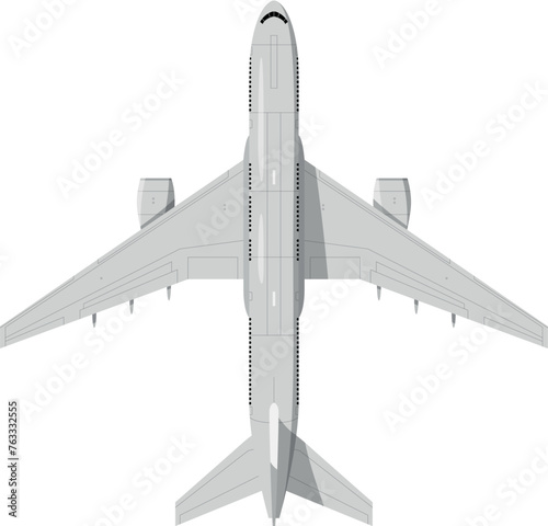 Plane top view. Aircraft flight. Airport vehicle