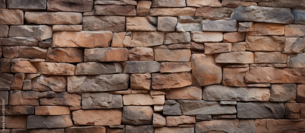 A detailed close up of a brown brick wall showcasing the intricate brickwork of rectangular bricks, made from composite materials like rock and natural bedrock A detailed close up of a brown brick wall showcasing the intricate brickwork of rectangular bricks, made from composite materials like rock and natural bedrock