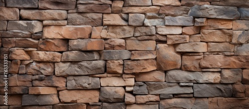 A detailed close up of a brown brick wall showcasing the intricate brickwork of rectangular bricks  made from composite materials like rock and natural bedrock