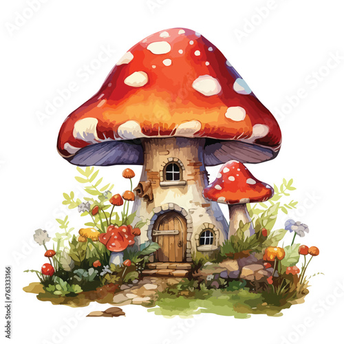 Watercolor Mushroom House Fantasy Clipart 