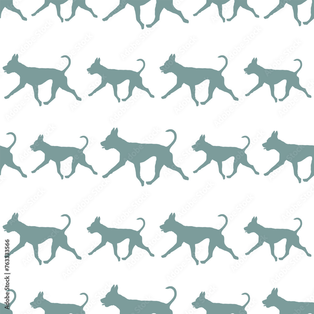 Running american pit bull terrier isolated on a white background. Seamless pattern. Endless texture. Design for wallpaper, fabric, print, template. Vector illustration.