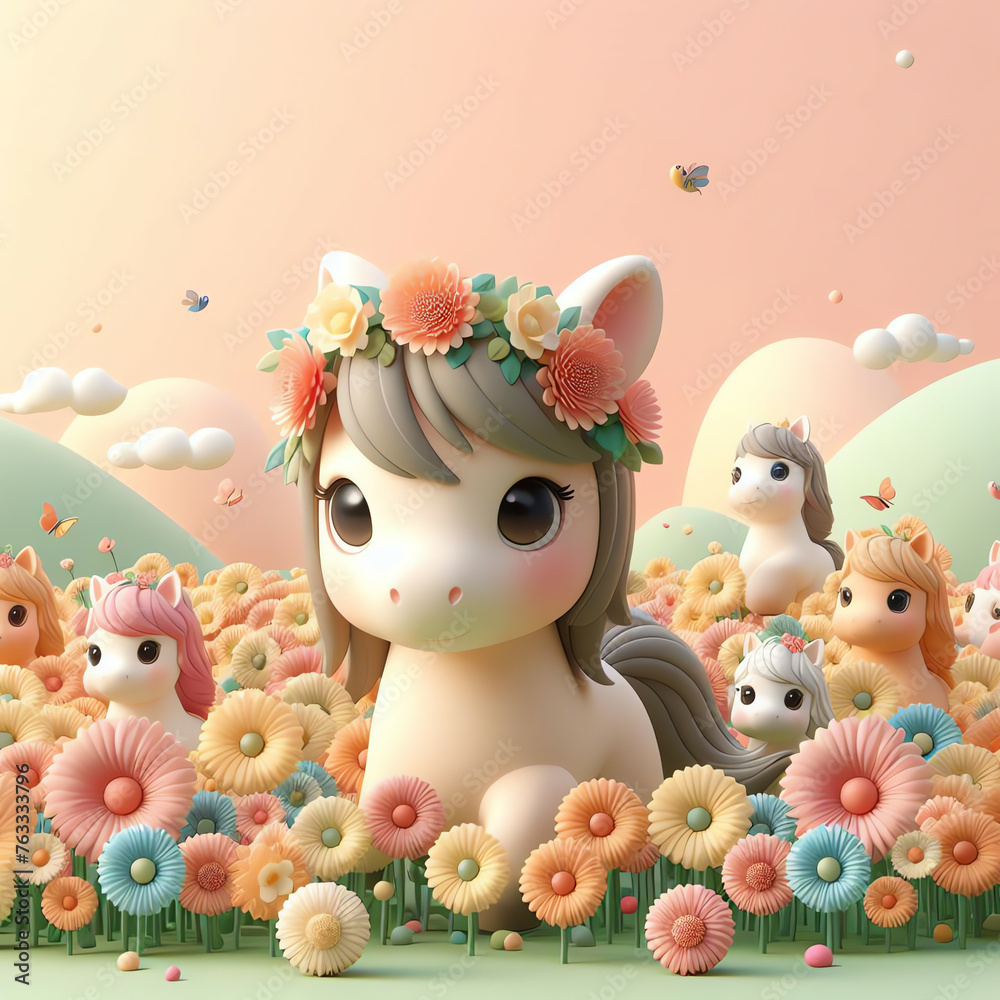 Fototapeta premium cute fantasy horse animation wallpaper for kids