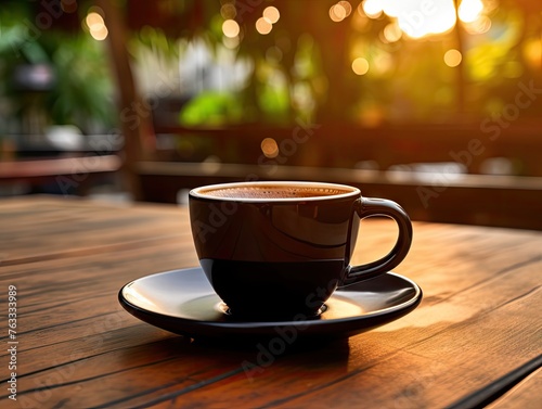 Fresh Black Coffee in Outdoor Cafe, Coffee Cup in Coffeeshop City, Black Coffee on Restaurant Table