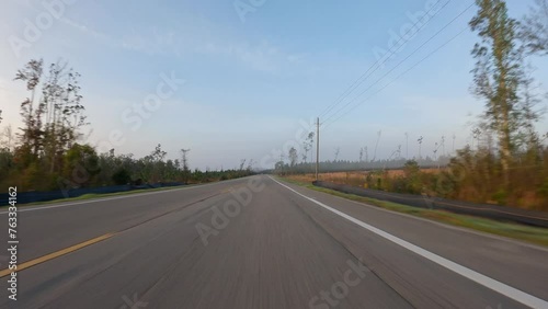 Forward low Drive Plate, Earling morning along single lane highway