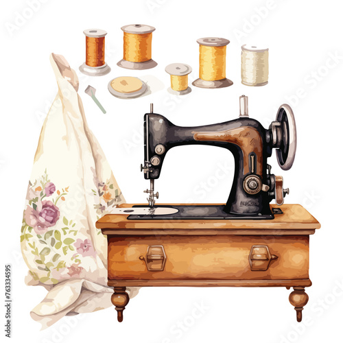 Watercolor Vintage Sewing clipart isolated on white background