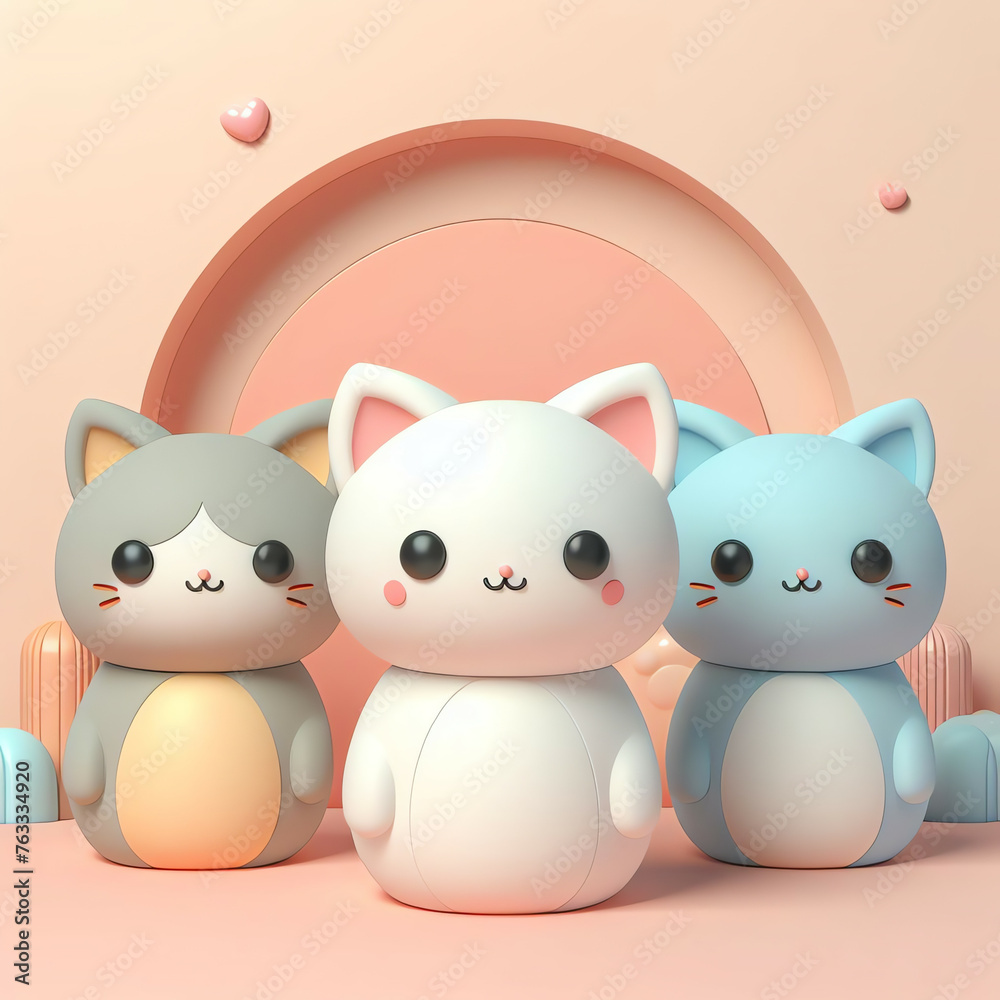 Obraz premium adorable and cute 3D animation kitten wallpaper design illustration and background for kids
