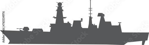 Warship black silhouette. Destroyer ship. Navy force logo