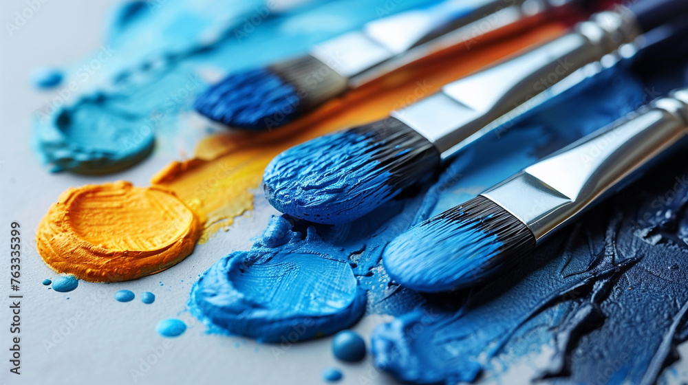 Close up of Paint Brushes on Table Close up of Paint Brushes on Table