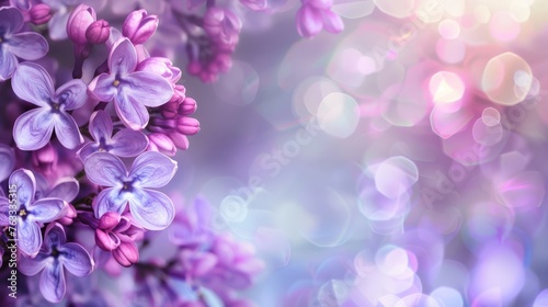 Soft lilac flowers on a dreamy, bokeh background with hues of purple and pink, symbolizing early summer and fragrant gardens.