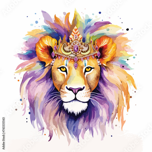 Watercolor Mardi Gras lion clipart
