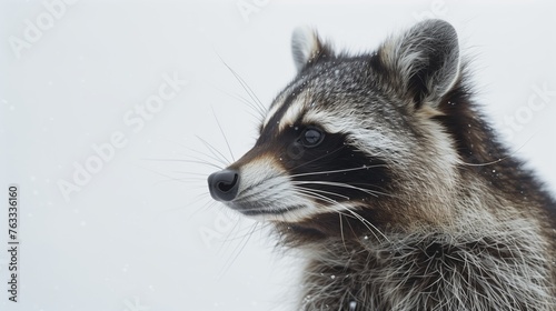 A whimsical happy raccoon laughing, full body on a white background. Close up of a raccoon facing a white background. Generated by artificial intelligence. © Ailee Tian