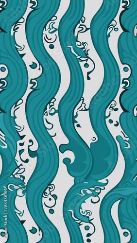 Blue Green Wave Art. Loop Background Animation