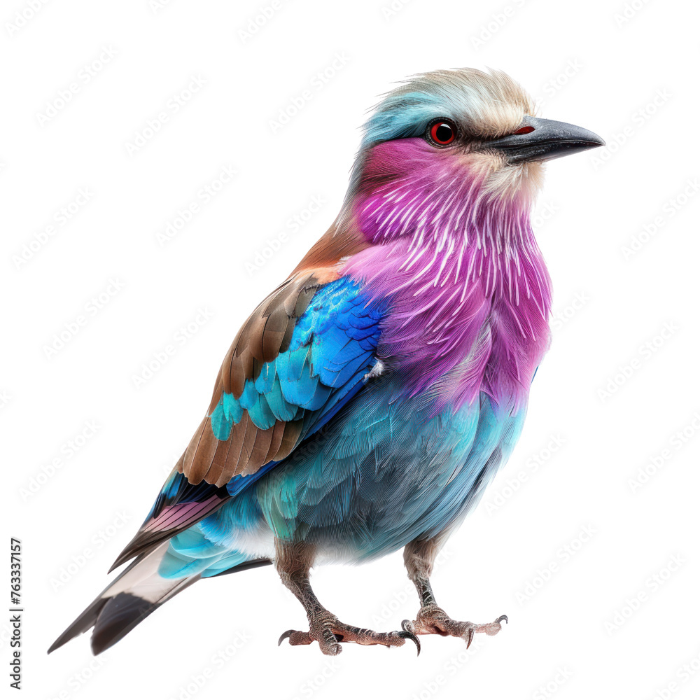 Lilac breasted roller on isolated transparent background