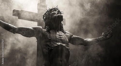 Muscular stoic Jesus Christ, Christ's easter black and white.