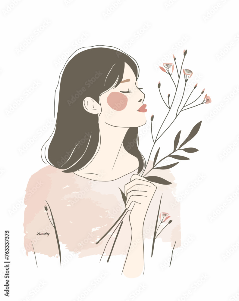 woman blow flowers minimalist illustration woman blow flowers minimalist illustration