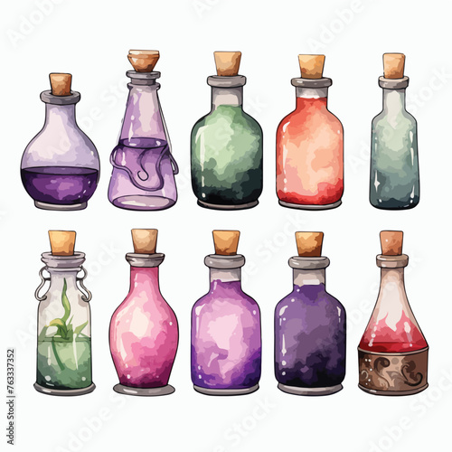 Witches Potion Bottles Watercolor Clipart 