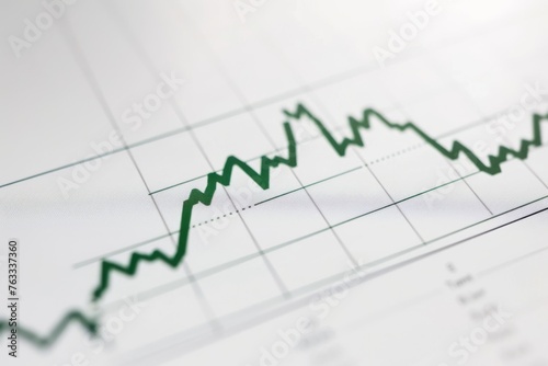 A minimalist stock market chart with a green upward arrow on a white background.