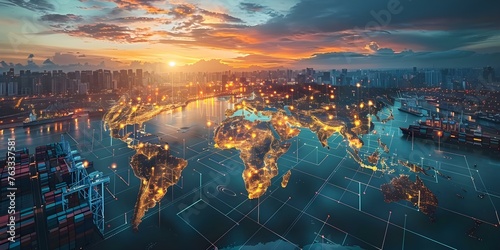 Exploring global trade routes and logistics connections between continents and countries. Concept Global Trade Routes, Logistics Connections, International Commerce, Supply Chain Networks