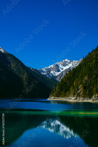 Jiuzhaigou Valley  Aba Qiang and Tibetan Autonomous Prefecture  Sichuan Province - beautiful lakes and mountains under the blue sky