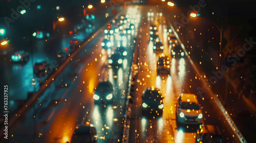 Typical street traffic in a city at night or in the evening, car photo