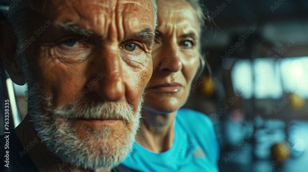 elderly man and woman, old grandpa and grandma with grey hair in
