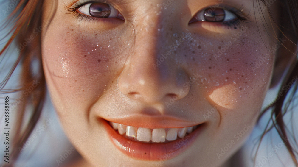 light skin tone, asian or japanese woman, happy smile, close up light skin tone, asian or japanese woman, happy smile, close up