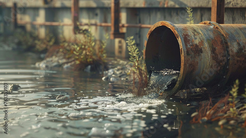 industrial and factory, a sewer pipe discharges contaminated dir photo