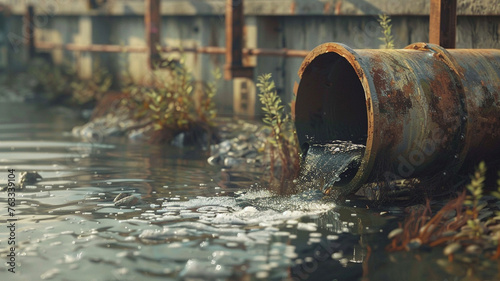 industrial and factory, a sewer pipe discharges contaminated dir