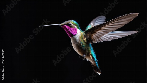 beautiful colors hummingbird in flight, solid black background © Dhiandra