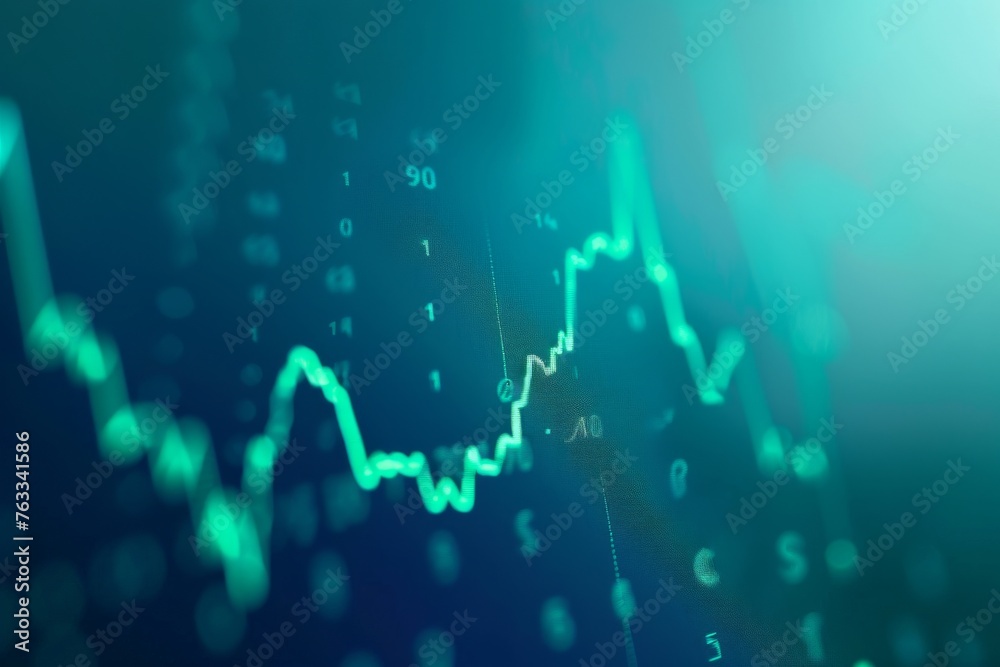 Stock market financial chart with uptrend line graph on a cyan background - obrazy, fototapety, plakaty 