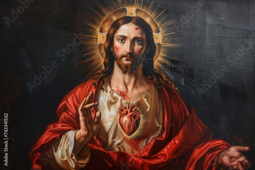 realistic painting of the sacred heart