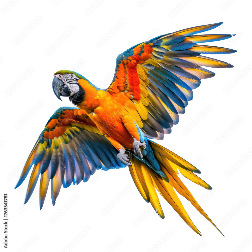 flying parrot on isolated transparent background