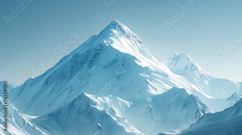 A serene mountain landscape dominated by a towering snowy peak under a clear blue sky, symbolizing peaceful isolation.