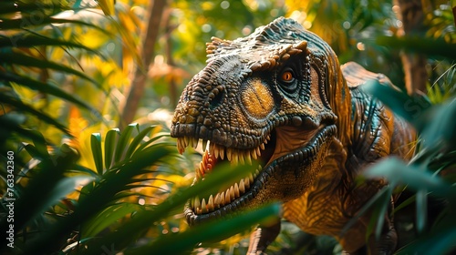 Tyrannosaurus Rex in a prehistoric forest. Concept Prehistoric Forest Photoshoot  Dinosaur Photography  T-Rex Portraits  Jungle Adventure  Ancient Creatures