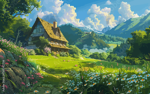 Fantasy Old House in The Wild Illustration