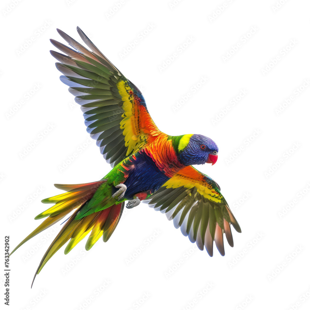 Obraz premium flying rainbow lorikeet bird on isolated transparent background