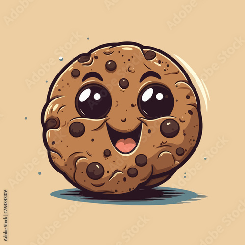 Chocolate chip cookie cartoon with happy face