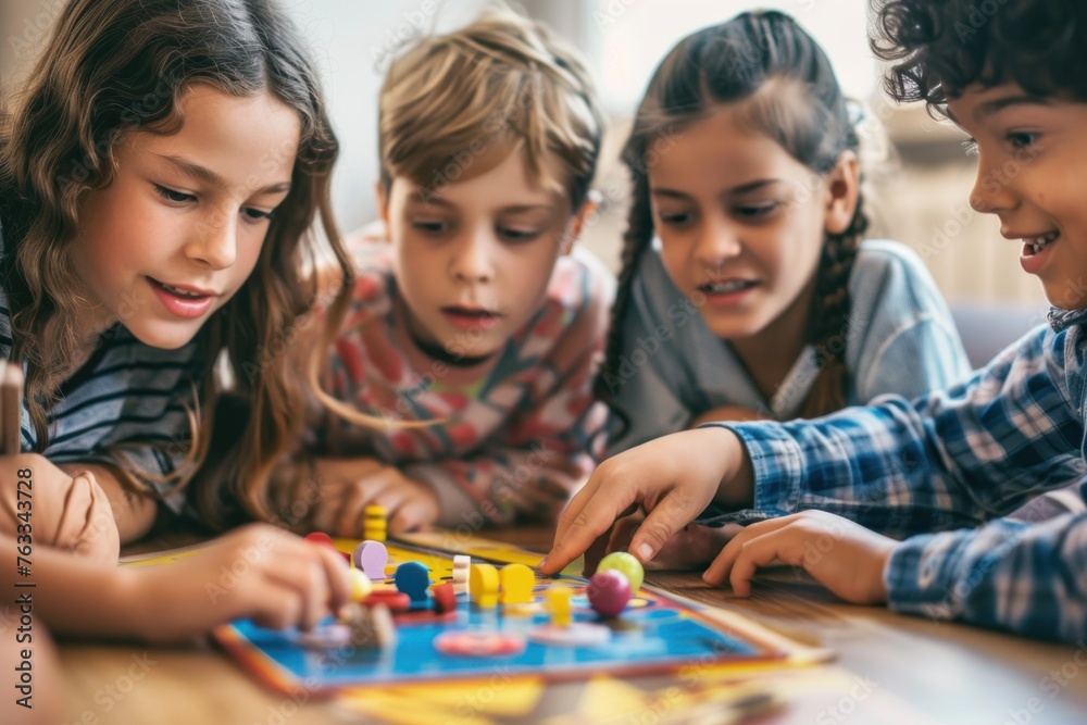 Fototapeta premium A group of children playing board games together